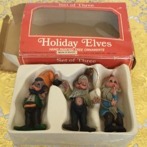 Vintage 1986 holiday elves, hand painted